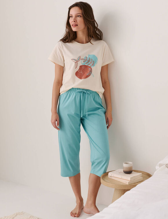 Pantacourt pyjama coton uni avec lien &agrave; nouer (bleu gris&eacute;)