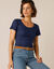 T-shirt col rond uni manches courtes en coton biologique(**) (marine)