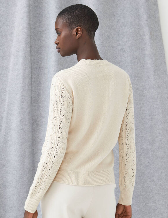 Pull col montant, maille ajour&eacute;e (&eacute;cru)