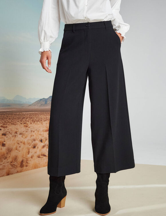 Pantalon taille haute, effet jupe-culotte (noir)