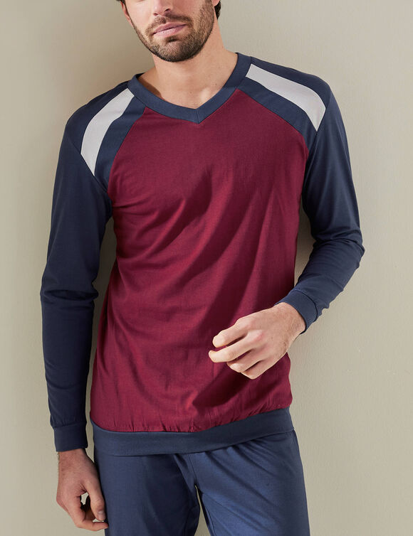 Pyjama pantalong tricolore - lot de 2 (marine / bordeaux)
