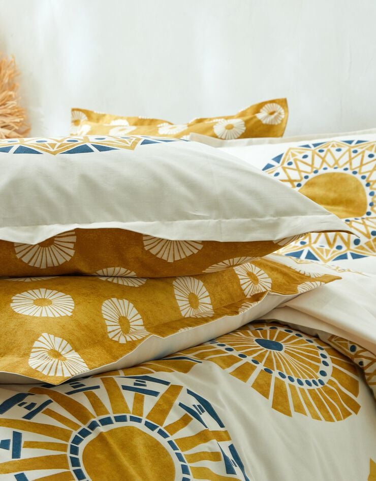Linge de lit Sunny en coton imprimé ethnique soleils (sable)