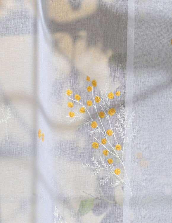 Voilage broderie mimosa (blanc / jaune)