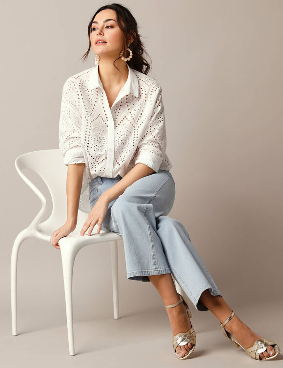 Chemisier broderie anglaise, manches longues (blanc)