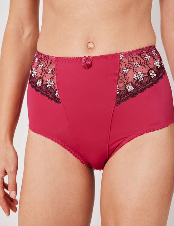 Gaineslip in microvezel en geborduurde tule Caminata (kersenrood)