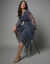 Robe longue en voile, imprim&eacute; ethnique (indigo / caramel)