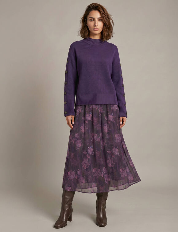 Rok van voile met bloemenprint, met onderrok (paars)
