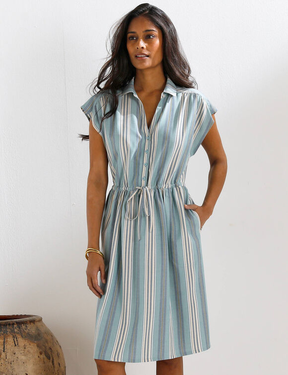 Robe chemisier ray&eacute;e, manches courtes (bleu gris&eacute;)