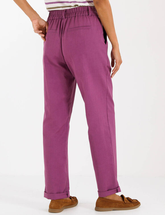 Pantalon coupe mom coton-lin uni (violet gris&eacute;)