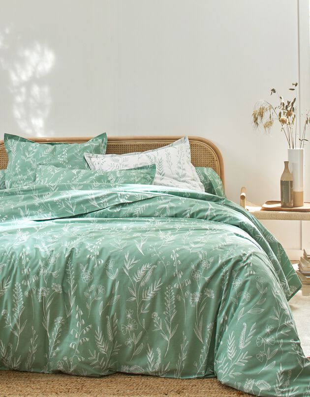 Linge de lit Alessia en coton imprimé fleuri (vert)