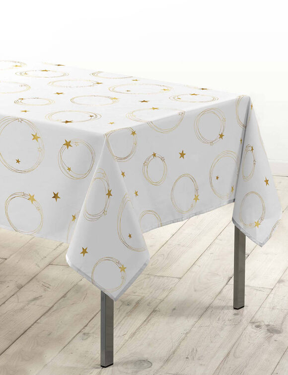 Tafellaken met gouden sterren (wit / goudkleurig)