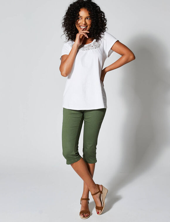 Corsaire toile stretch, effet ventre plat (kaki)