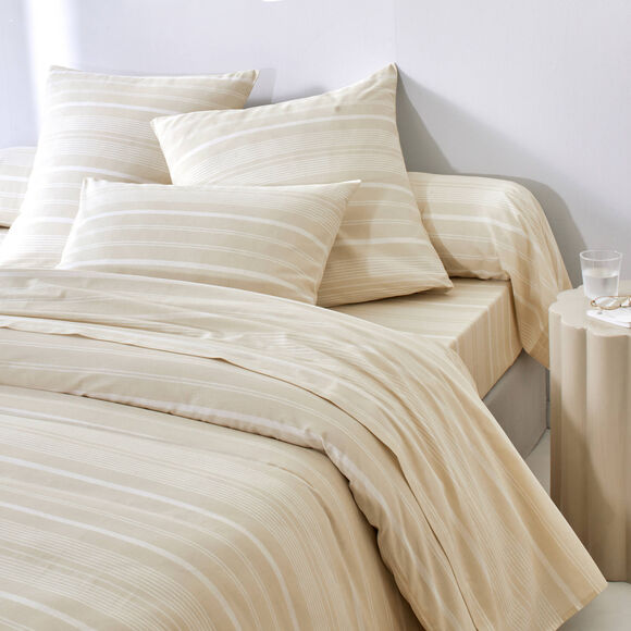 Linge de lit Sacha imprim&eacute; ray&eacute; - coton 52 fils/cm&sup2; (beige)