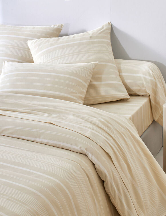 Linge de lit Sacha imprim&eacute; ray&eacute; - coton 52 fils/cm&sup2; (beige)