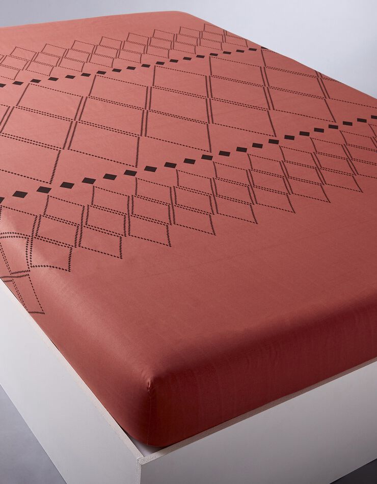 Linge de lit Massai coton à motifs graphiques et finitions pompons (terracotta)