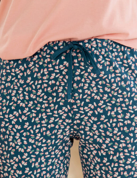 Pantalon pyjama imprim&eacute; minimaliste fleuri (bleu)