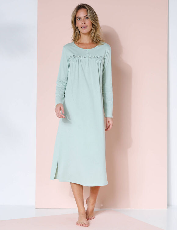Effen, lang nachthemd met lange mouwen (linde)