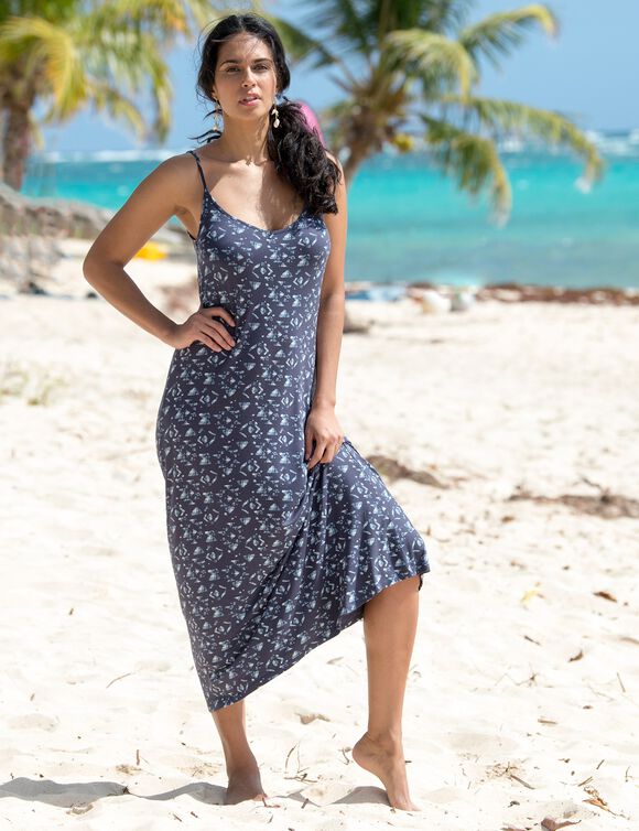 Robe longue évasée imprimée (bleu nuit)