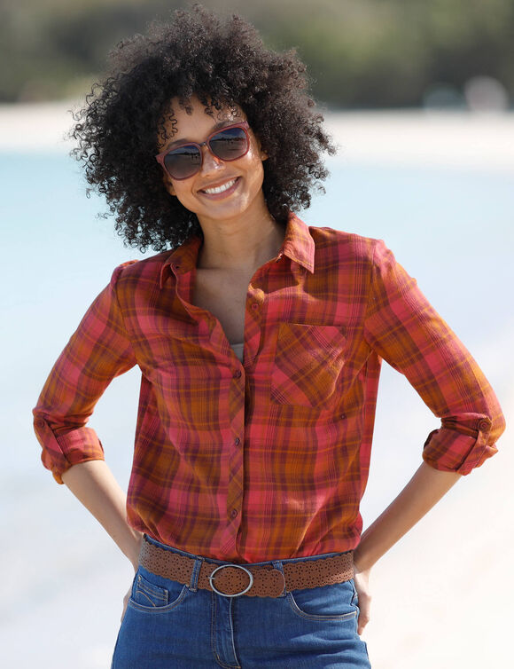 Chemise flanelle à carreaux (caramel / tomette)