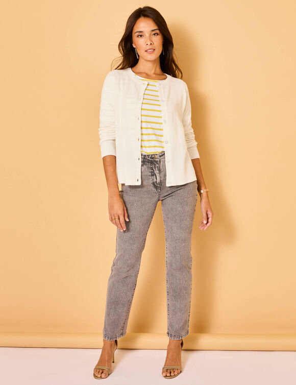 Cardigan boutonn&eacute;, coton m&eacute;lang&eacute; (blanc)