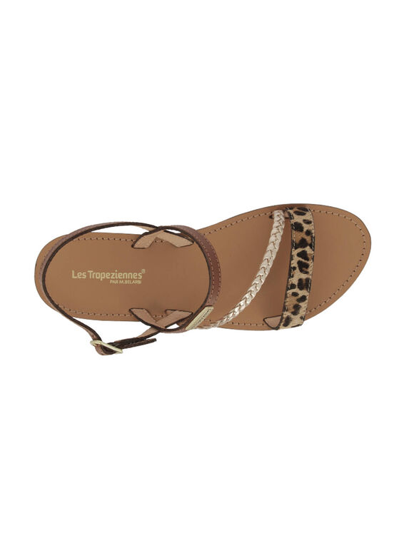 Platte sandalen in leer, Batresse (bruin)