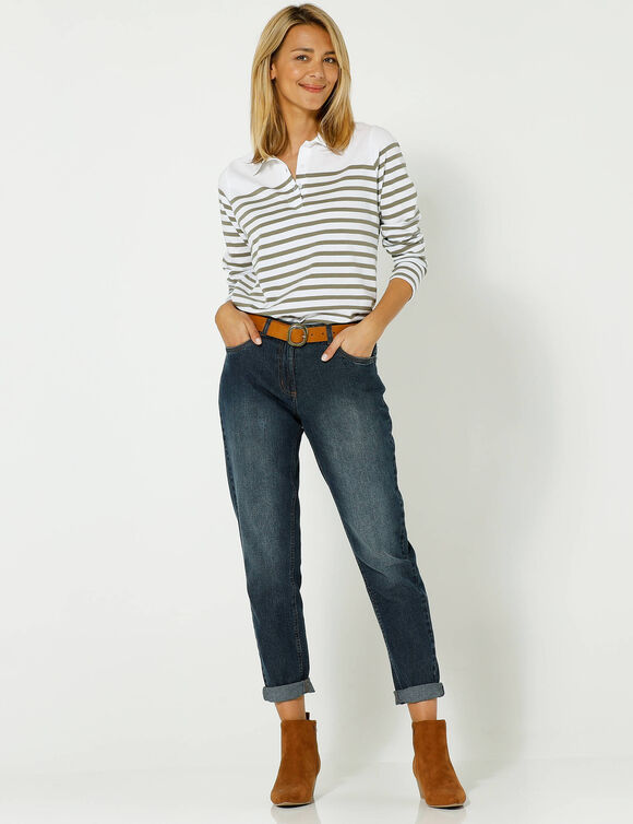 Polo rayé maille jersey (kaki / blanc cassé)