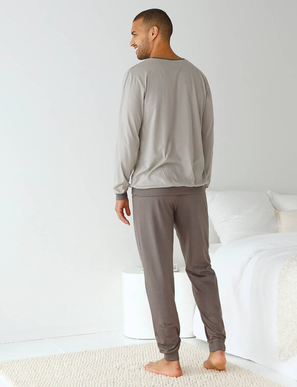 Pyjama coton ray&eacute; manches longues (gris)