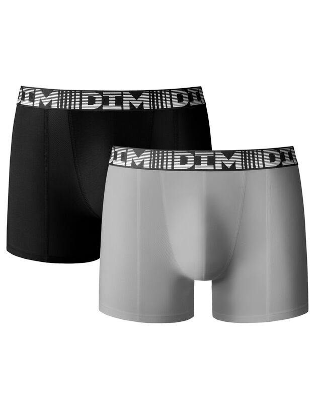 Boxer long 3D Flex Air® coupe short - lot de 2 (noir + gris)