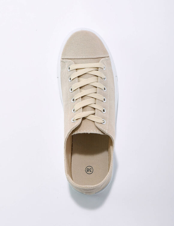 Sneakers in canvas met veters en doorloopzool in platformstijl (beige)