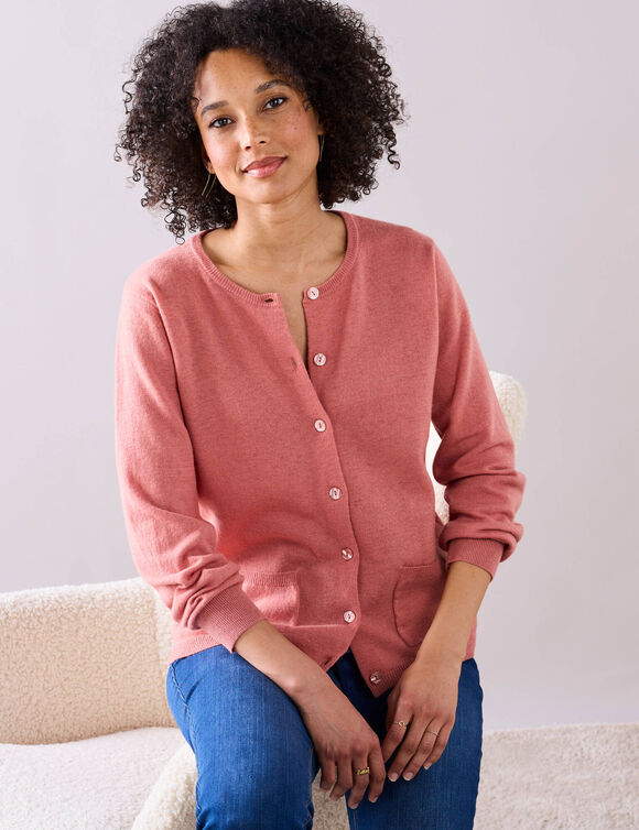 Cardigan boutonné, laine d'agneau (rose chiné)