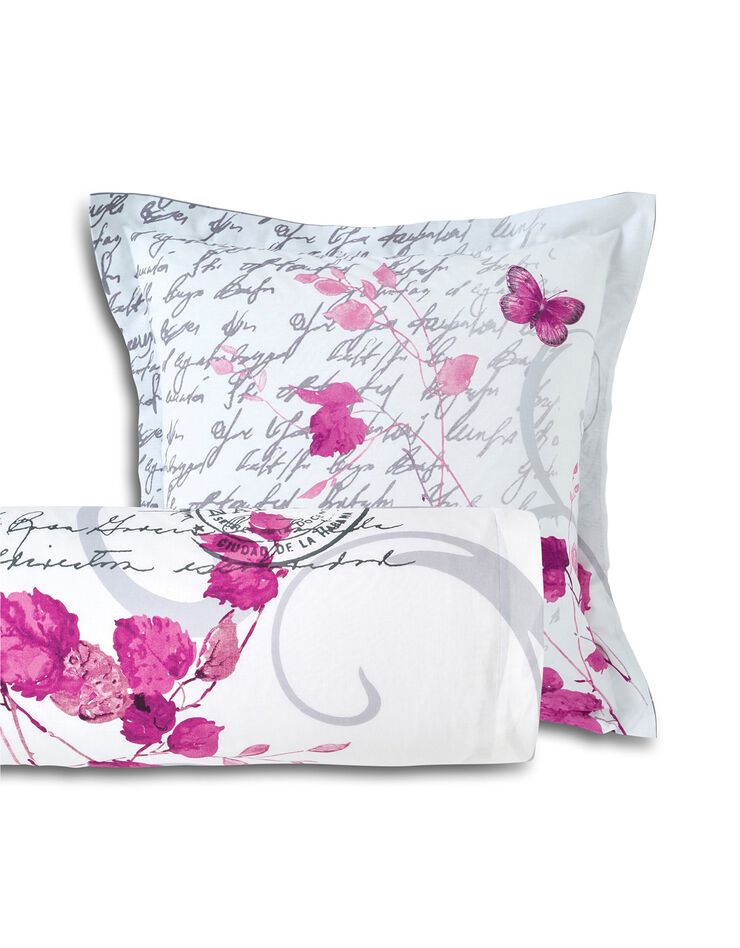 Linge de lit Célestine en coton imprimé fleurs et papillons, gris / parme, hi-res image number 4