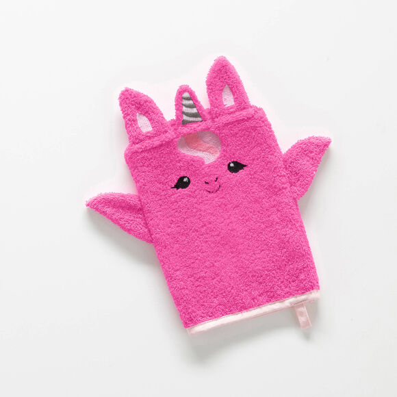 Collectie in badstof voor kids, geborduurde eenhoorn, gepersonaliseerd (fuchsia)