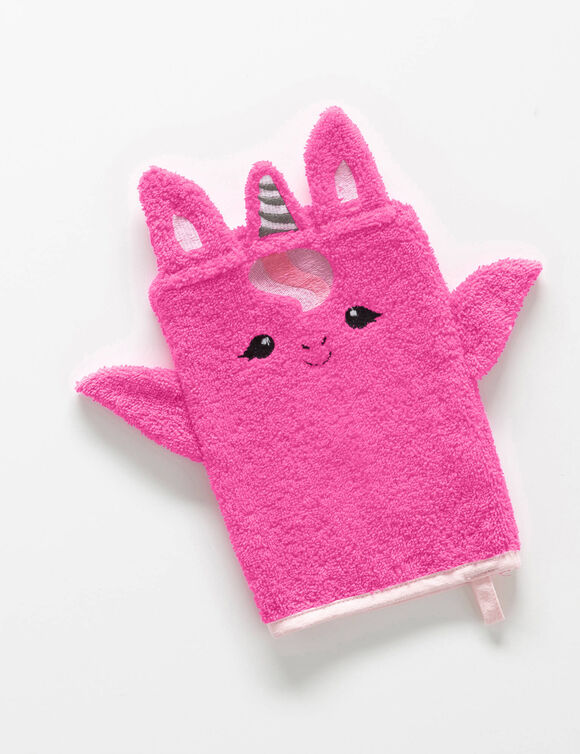Collection &eacute;ponge enfant brod&eacute;e licorne personnalisable coton (fuchsia)