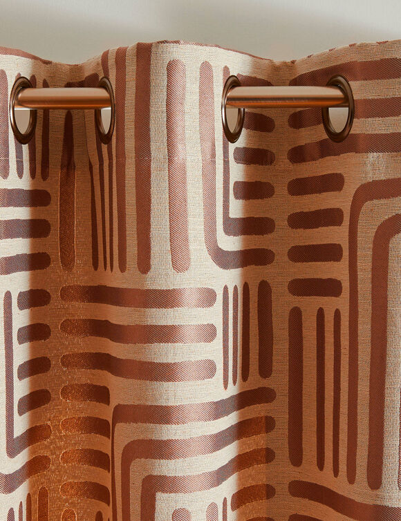 Gordijn in jacquard met lijnenprint (terracotta)