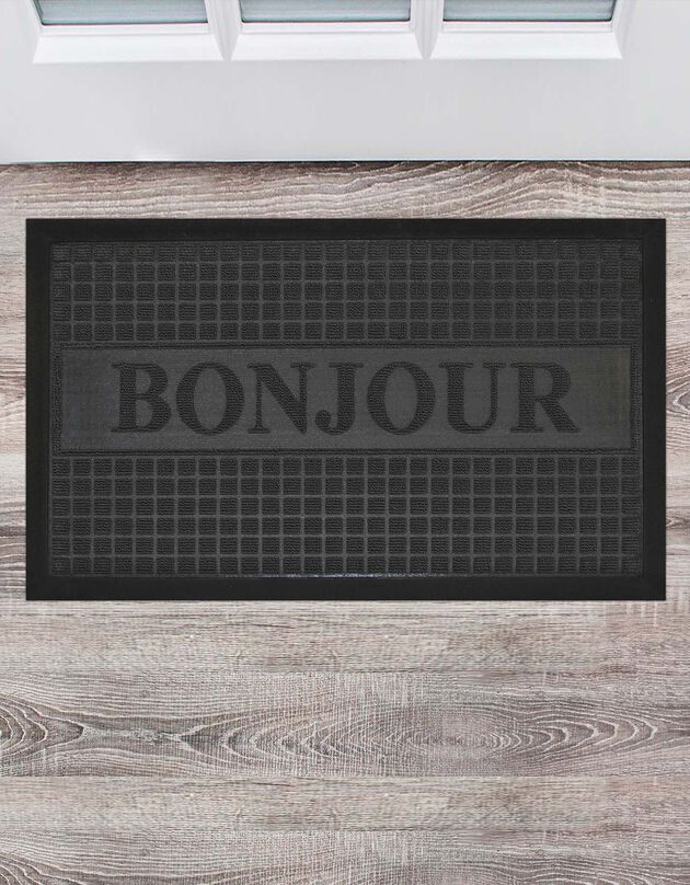 Tapis entrée antipoussière "bonjour" - rectangulaire (noir)