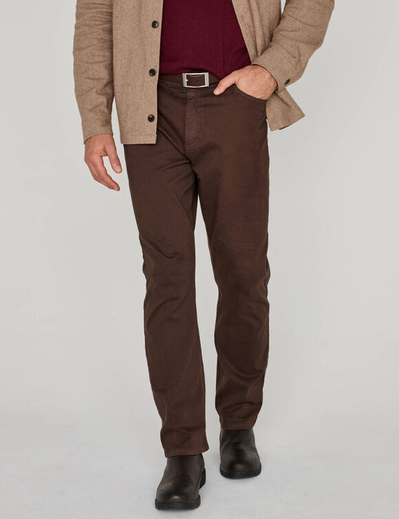 Pantalon droit 5 poches &eacute;lastiqu&eacute; c&ocirc;t&eacute;s - L30 (marron)