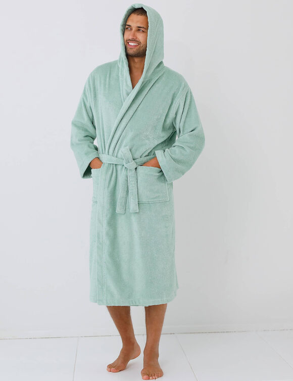 Peignoir mixte adulte col capuche &eacute;ponge bouclette (amande)