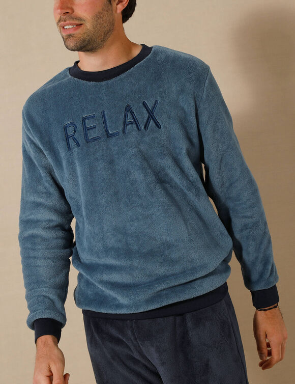 Pyjama "Relax" en maille polaire, toucher peluche (bleu / marine)