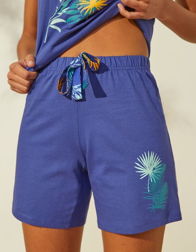Short de pyjama en coton - uni tropical (bleu)