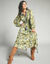 Robe longue imprim&eacute; floral finition macram&eacute; (marine / vert)