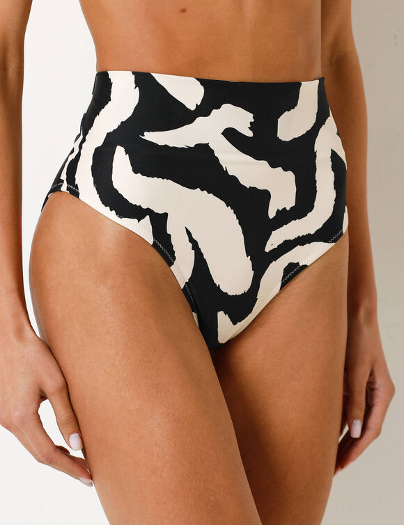 Culotte de bain ceinture modulable, imprim&eacute; Navio (noir / &eacute;cru)