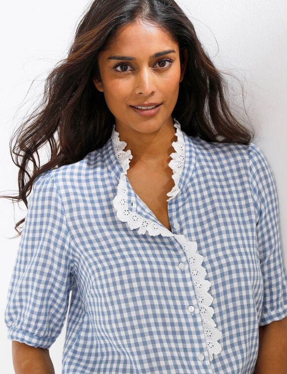 Chemisier &agrave; carreaux, en gaze de coton (grijsblauw)