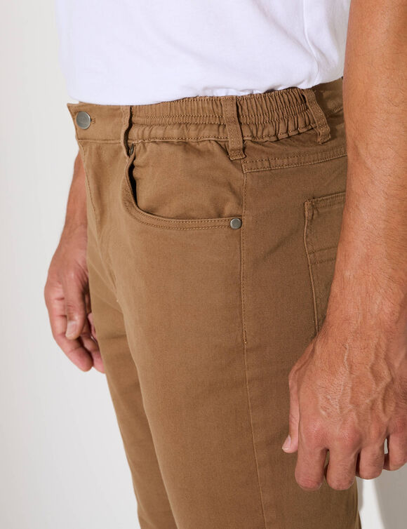 Pantalon droit 5 poches élastiqué côtés - L30 (marron clair)