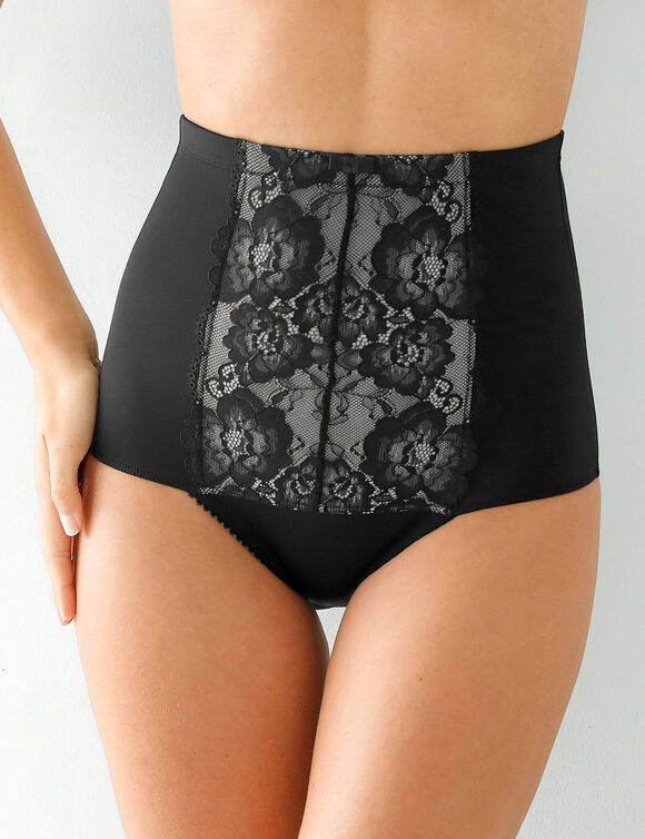 Gaineslip met taillegordel en afslankende kant (zwart)