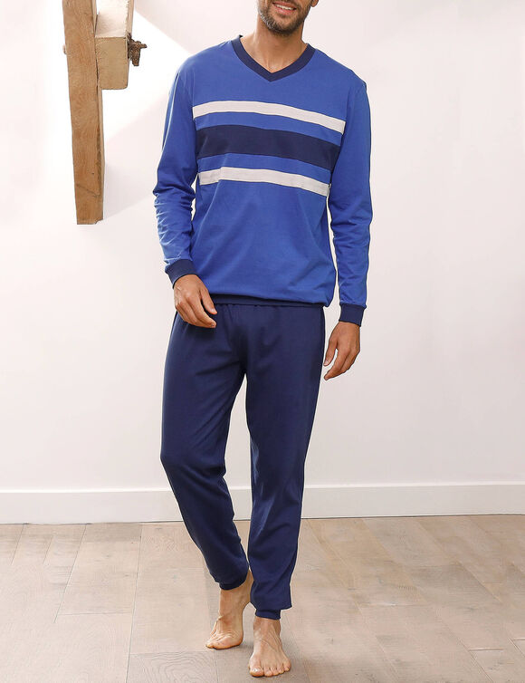 Driekleurige pyjama - set van 2 (blauw + grijs)