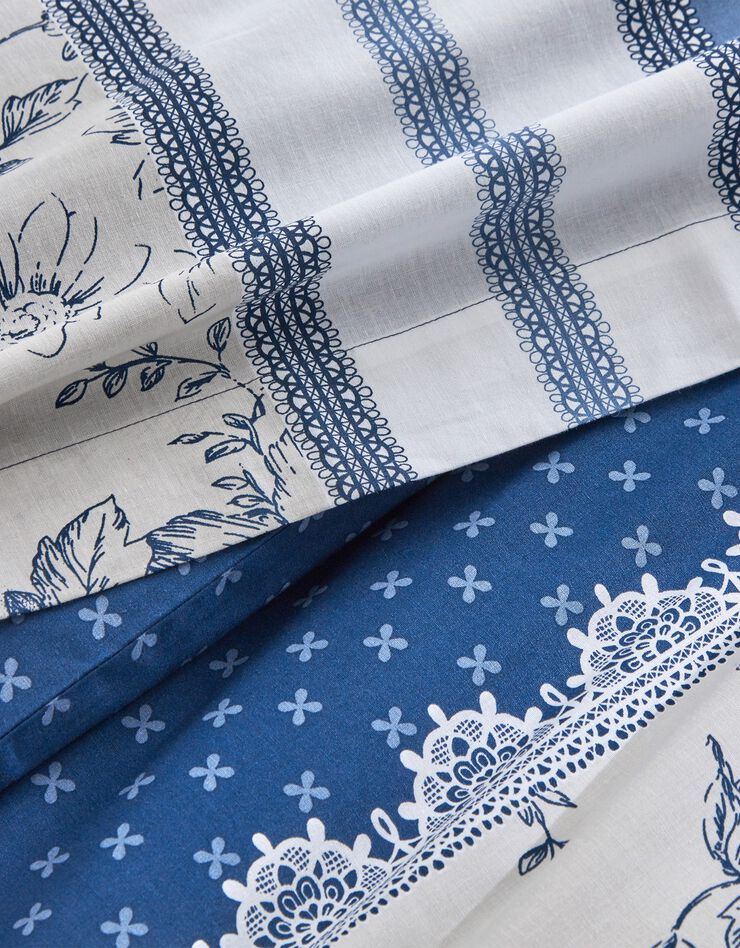 Bedlinnen Gabrielle in katoen met stippen-, bloemen- en kantprint (marineblauw)