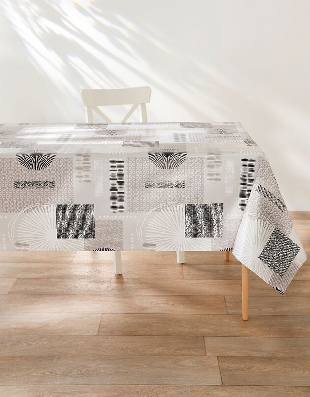 Tafellaken in toile cirée met rozettenprint (grijs)