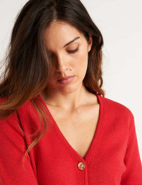 Gilet col V boutonné base asymétrique (rouge)