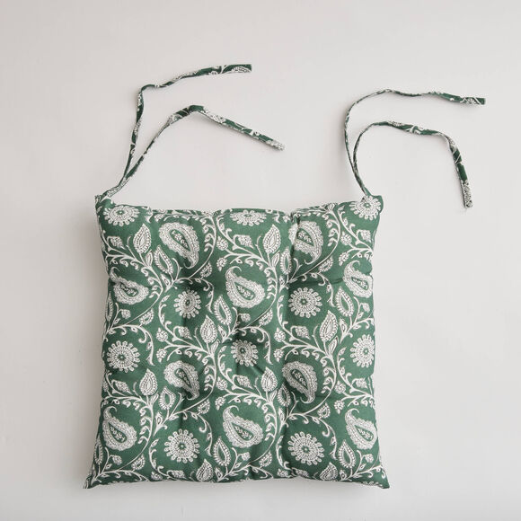 Galette de chaise carr&eacute;e imprim&eacute; indien - lot de 2 (vert)