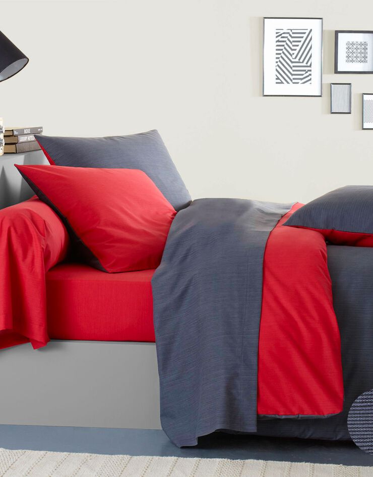 Bedlinnen Ecorce in viscose/katoen - kleur grijs/rood (grijs / rood)